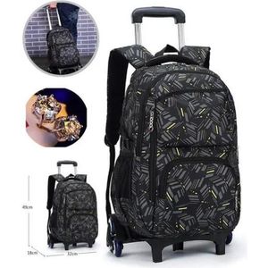 CARTABLE MARQUEUNE★Cartable à roulette en Nylon Sac a dos roulette Cartable garcon a roulette Sac a dos college scolaire ecole (Noir)