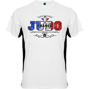 T-SHIRT MAILLOT DE SPORT T-shirt Judo Couleurs France - Tokyo Bicolor Sport - Prise Judo Mode Camouflage - Homme Blanc/Noir - S à XXL