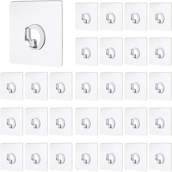 QWORK® 30 Paires Crochet Mural pour Accroche Murale Aans Percer, Crochet Adhésif Double Face pour Cadres Photo, Multiprise Electrique, Horloges et plus