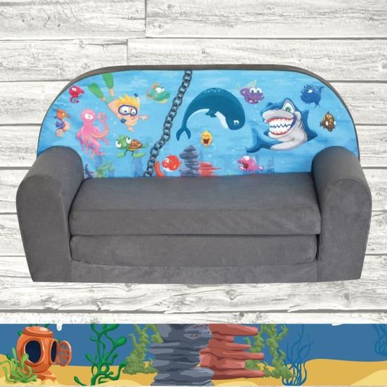 WELOX NINO Canapé convertible lit pour enfant avec pouf et coussin OEKO-TEX  Animaux gris - Fauteuil et pouf enfant - Achat & prix