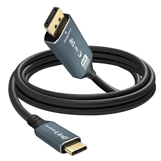 Câble Vidéo 8K USB type C vers DisplayPort Mâle Haute Résolution 1,8m