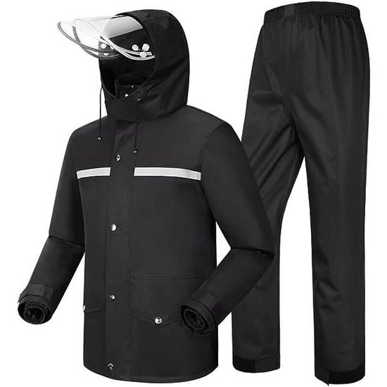 Vetement De Pluie Velo Combinaison Moto Imperméable Susy Shop - Veste Pantalon, Capuche, Sac Included, Noir, Tailles S-XXL Combinaison Pluie Moto Homme