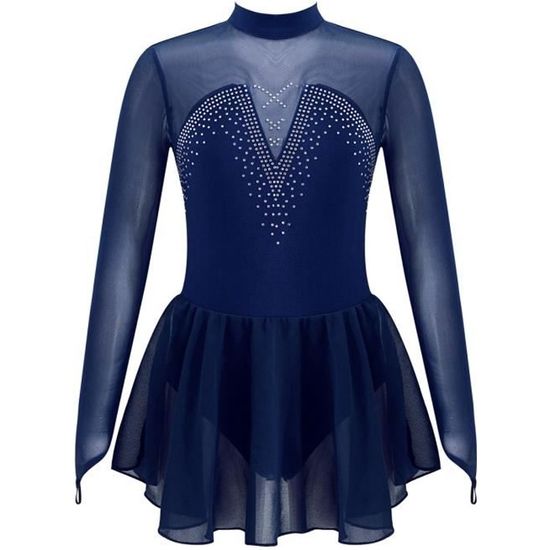 Robe De Patinage Artistique Bleu Filles Femmes Tenue Patinage