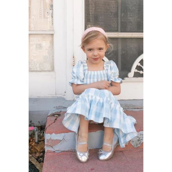 Princesse mignonne robe pastorale col carre manches lanterne robe a carreaux floral bleu Cdiscount Pret a Porter