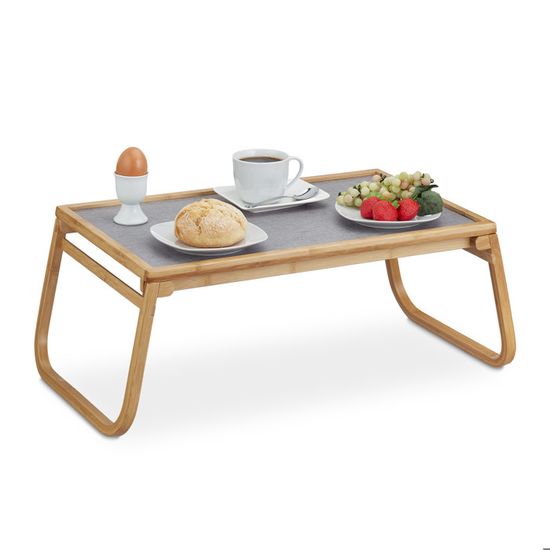 Table De Lit Pliable En Plastique Et Bois - Plateau 48.3x33 Cm, Rebord 5 Cm, Pieds En Pin, Design Labyrinthe Bleu - 2
