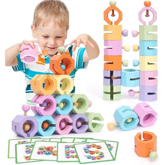 Atoylink Casse Tete Jouet ?� Empiler eois Blocs de Construction Cartes IQ Puzzle Jeux Montessori 