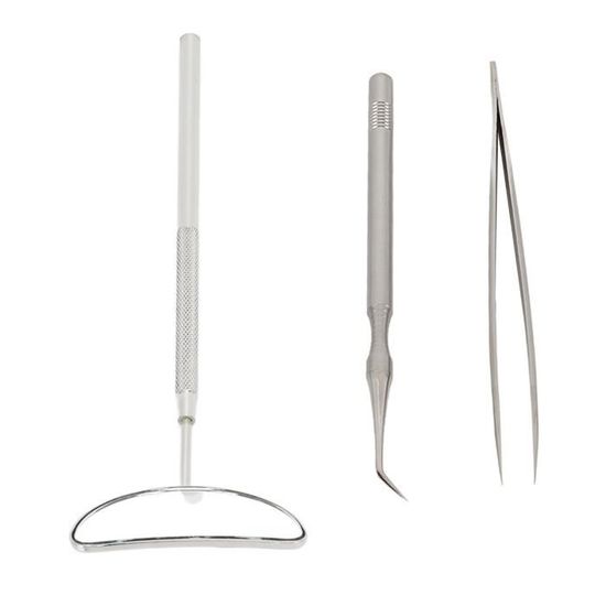 Lot De 3 Pinces à Piercing – Pince à Billes 4 Griffes, Pince à épiler Pointue, Pince Avec Spatule – Acier Inoxydable