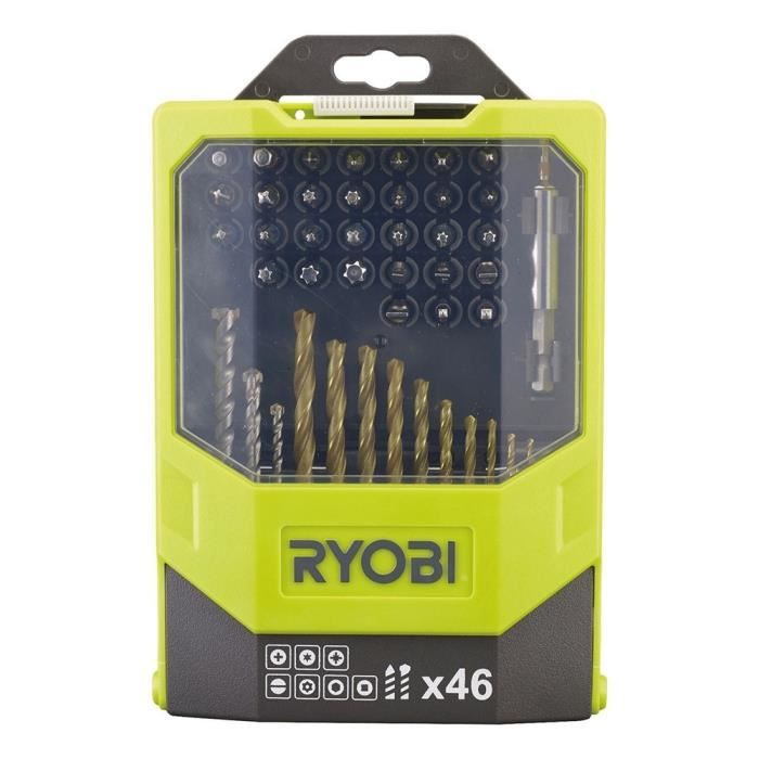 Coffret mixte 46 accessoires - RYOBI - perçage maçonnerie-métal et vissage PH/PZ/PL/HEX/TX