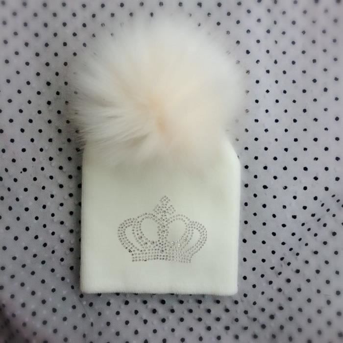 Version crown blanc 5 - 4 months -1 years - Diamant Broderie Bébé Tricoté Chaud Hiver Laine Chapeau Fille Garçon Enfants Fausse