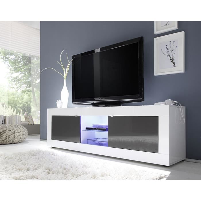 Meuble TV blanc et gris laqué design ARIEL 3 L 181 cm Sans L 181 x P 43 x H 56 cm Blanc