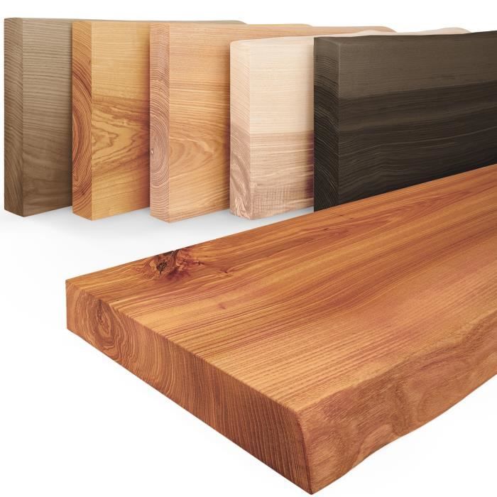 LAMO MANUFAKTUR 50cm Étagère murale en bois massif - rangement - industriel - bords naturels - vendue seule - frêne foncé
