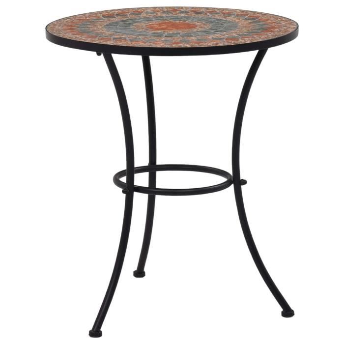 Moderne - Table de bistro Table de jardin - Table de bar Table haute mosaïque Orange-gris 60 cm Céramique