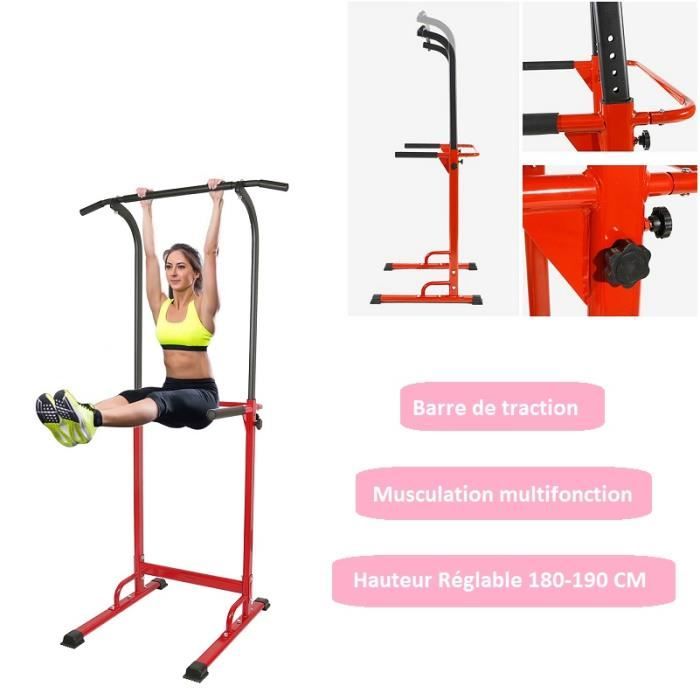 Rouge ! ! Entraîneur Pullup Fitness - Barre de traction ajustable - Dips station - Musculation domicile @Yagewa