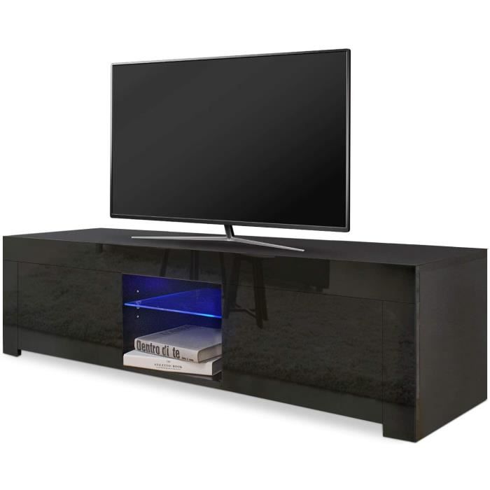 Dripex Meuble TV moderne décor Noir avec étagères et placards de Rangement - Support télévision - 130 cm