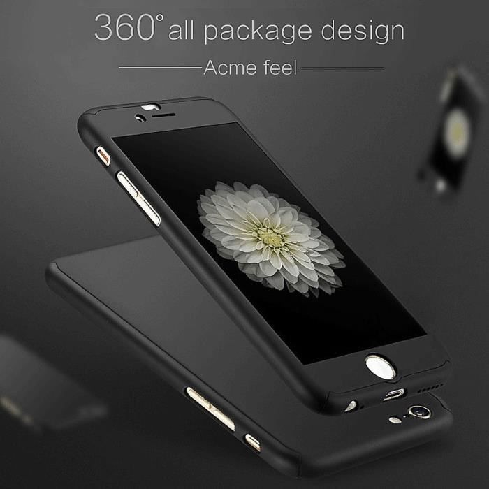 Coque Etui Housse Protection 360 intégrale Noir Vitre Verre Trempé pour Apple Iphone 7 plus