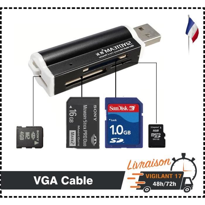 Lecteur de carte M2 Multi Card Slot Lecteur Micro SD MMC adaptateur USB lecteur SDHC (Noir)