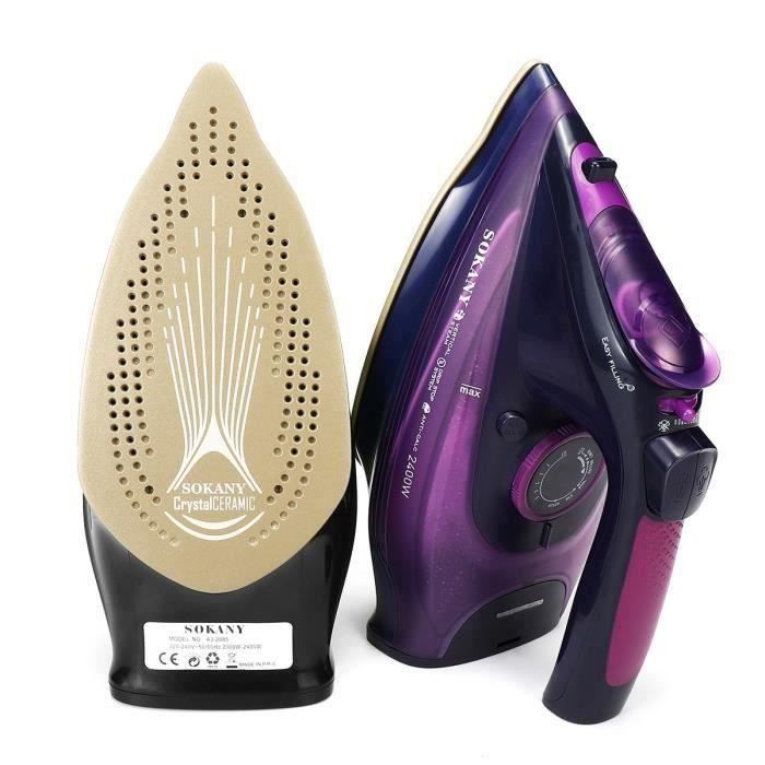 Fer à Vapeur Repasser 5 Vitesses Réglable Anti-goutte Anti-calcaire Sans fil EU Prise Violet 2400W