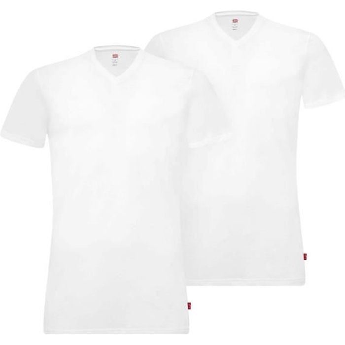Lot de 2 tee-shirts col V Levi's en coton stretch blanc