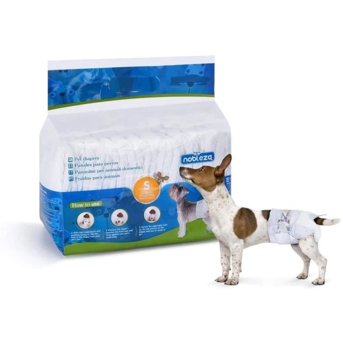 Nobleza - Pack de 12 couches jetables pour chien, bien-être et confort. Extra absorbantes. Taille S (2 à 3kg).
