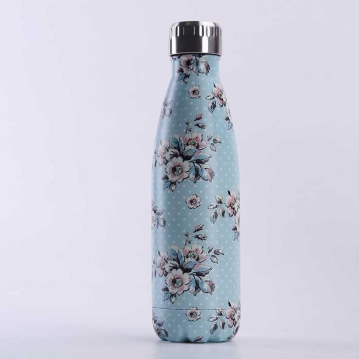 Bouteille d'eau en Acier Inoxydable Fleur Imprimé Thermos 500ml Double Paroi Isolée sous Vide Gourde Isothermes - Style 56
