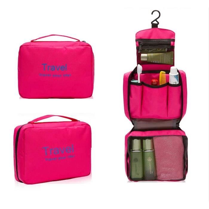 Trousse de Toilette à Suspendre Sac de Voyage Pliable Cosmetiques Maquillage pour Hommes et Femmes Rose Rouge@M4770