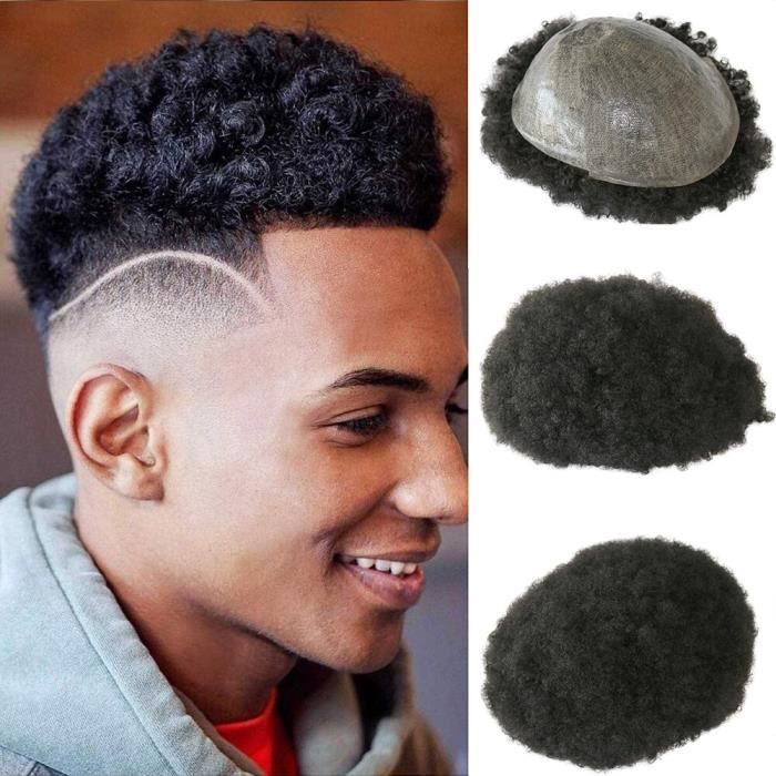 Perruque Afro toupet pour hommes noirs 6mm cheveux humains afro-américains pleine peau bouclée 8x10 pouces