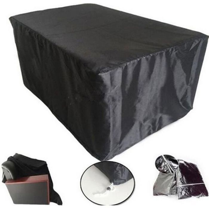 Housse Protection Meubles Jardin Ronde 320x320x94cm - Bâche Imperméable Oxford Noir Anti-UV Avec Cordon Et Sangles