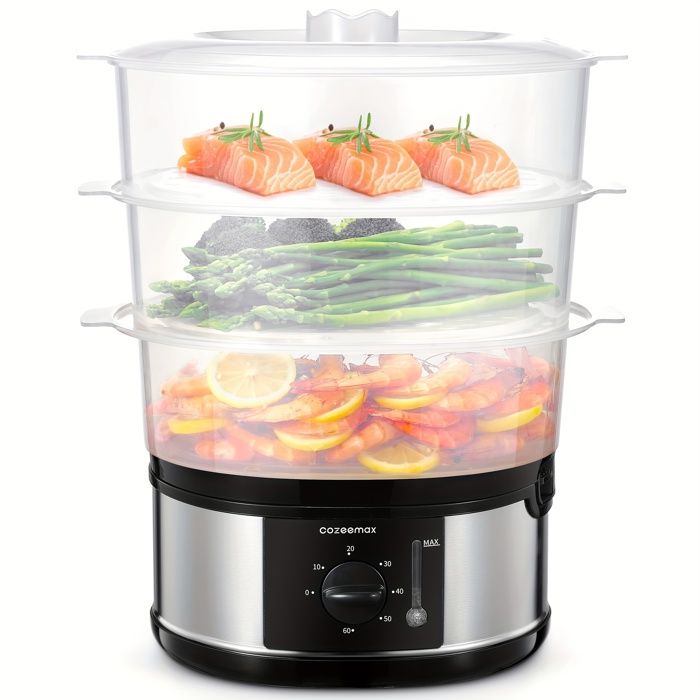 Cuiseur Vapeur électrique 3 Niveaux 40 L - Minuterie 12 H, écran Tactile & Design Empilable - Sain Pour Légumes, Viandes, Poisson - 8