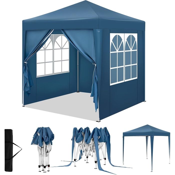 WOLTU Tonnelle 2x2m Pergola Pliante Barnum avec 4 Parois Latérales Hauteur Réglable Gazebo Imperméable Anti-UV Bleu