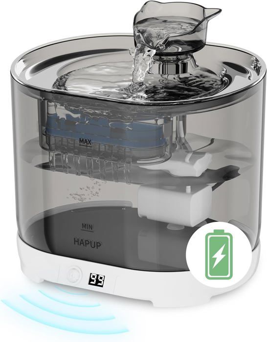 Comparer les prix de Fontaine A Eau Chat À Pile Sans Electricite 2,2L Avec Detecteur De Mouvement Filtre Fontaine Eau Pompe Silencieuse Et Brosse [Y111]