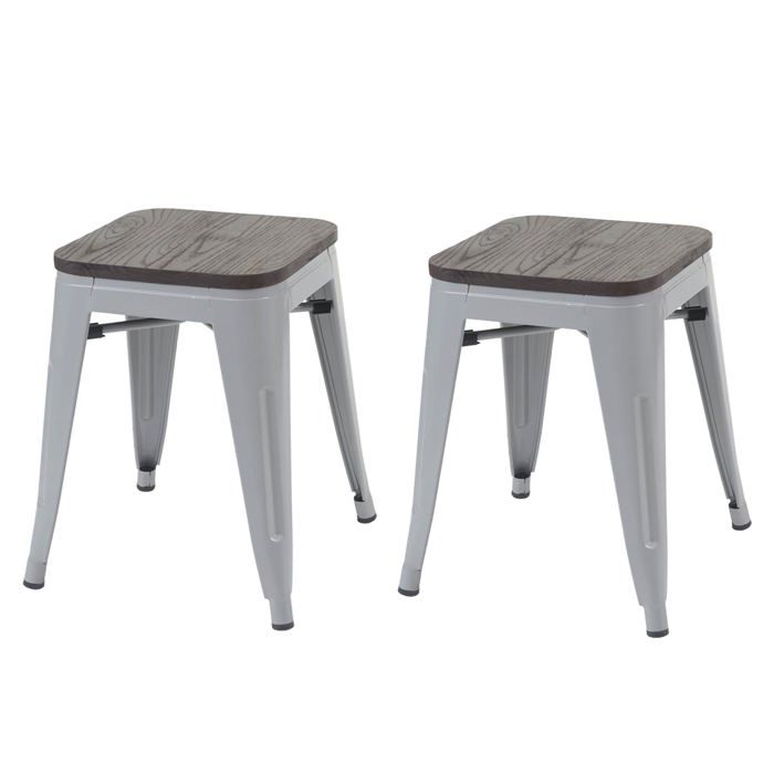 Lot de 2 tabourets bas assise en bois empilable en metal design industriel en metal gris 04_0000500 Lot de 2 tabourets bas assise en bois empilable en metal design industriel en metal gris 04_0000500