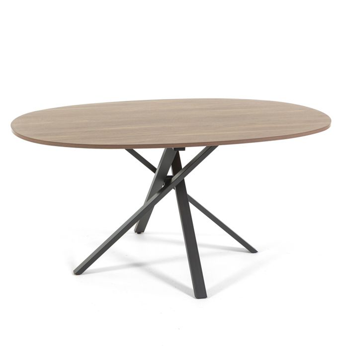 Table de salle à manger ovale Carlo plateau en stratifié et base en métal design unique élégant 150x100 cm (Bois/Gris foncé)