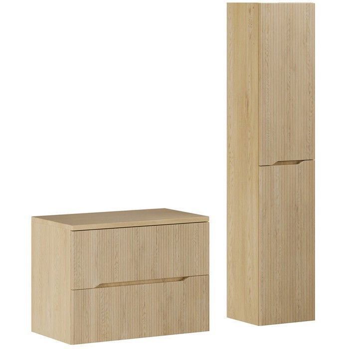 NORDIC Ensemble meuble suspendu sous vasque avec plan 80 cm et colonne 35 x 170 cm - chêne cremona