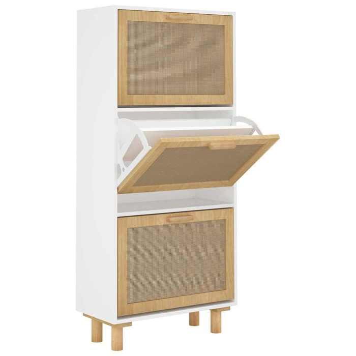 Bonne qualité - Armoire à chaussures - BONNIE - Commode à chaussures Blanc 52x25x115cm - Bois dingénierie/rotin - Meuble dentrée