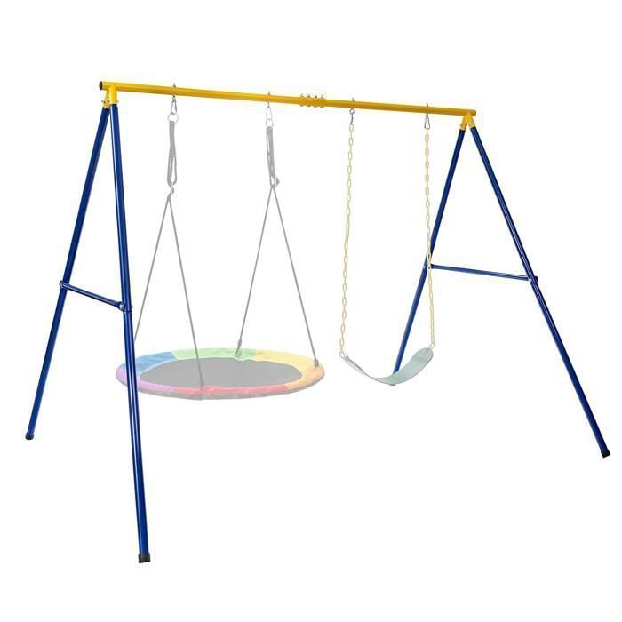 KOMFOTTEU Portique Balançoire 2 En 1 – Siège Classique + Nid, Corde Réglable, Charge 300 Kg, Extérieur