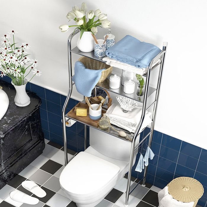 Étagère de salle de bains en inox 2 Niveaux Pour Wc et Lave-Linge  H 138 cm
