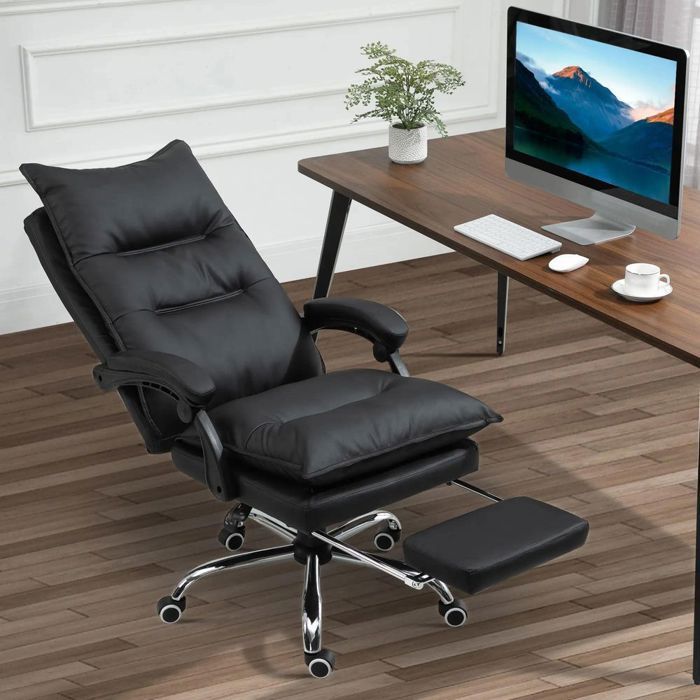 Fauteuil de Bureau Ergonomique Large assise rembourrée dossier inclinable hauteur réglable accoudoirs et repose-pied Noir Fauteuil de Bureau Ergonomique Large assise rembourrée dossier inclinable hauteur réglable accoudoirs et repose-pied Noir