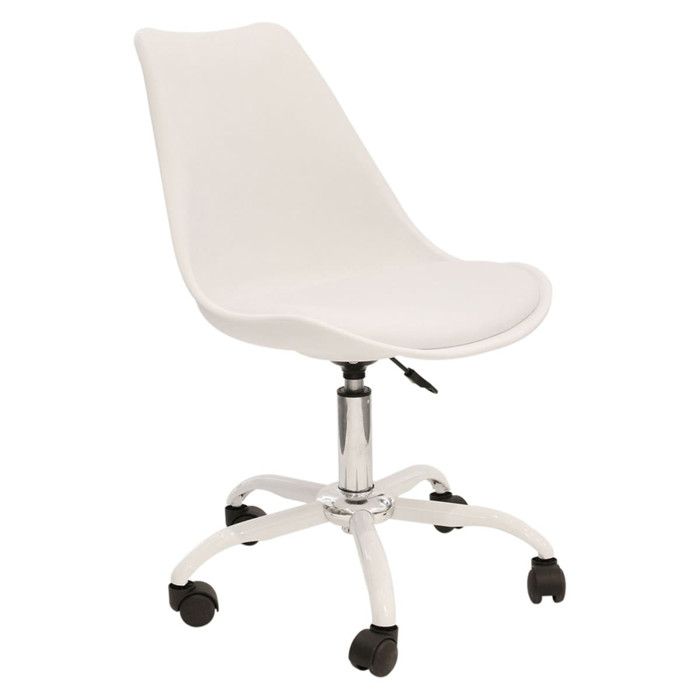 Chaise de Bureau à Roulettes Rembourrée Coloris Blanc - ISAIAH Chaise de Bureau à Roulettes Rembourrée Coloris Blanc - ISAIAH