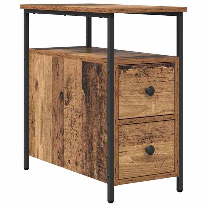 CHEZ JILI* Lot de 2 Cabinet de chevet avec tiroir - RUIGOU - Petite table de chambre Bois ancien 30x60x60 cm Août616592