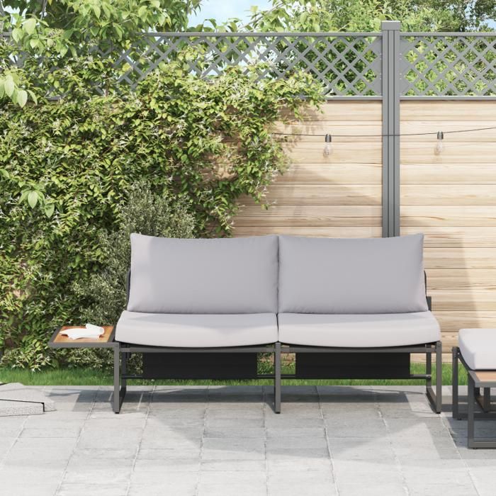 Canapé de jardin - 2 places - Gris clair - Métal - Coussins déhoussables