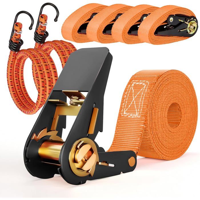 Jeu De 4 Sangles à Cliquet 25mm X 4m 1800kg - Sangles D'Arrimage Certifiées TÜV/GS Pour Moto, Voiture, Kayak