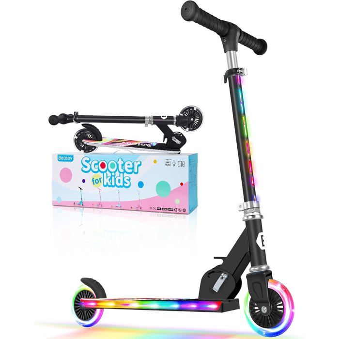 Trottinette Enfant à 3 Roues Lumineuses, Pliable à Hauteur Réglable pour Enfants - Promotika