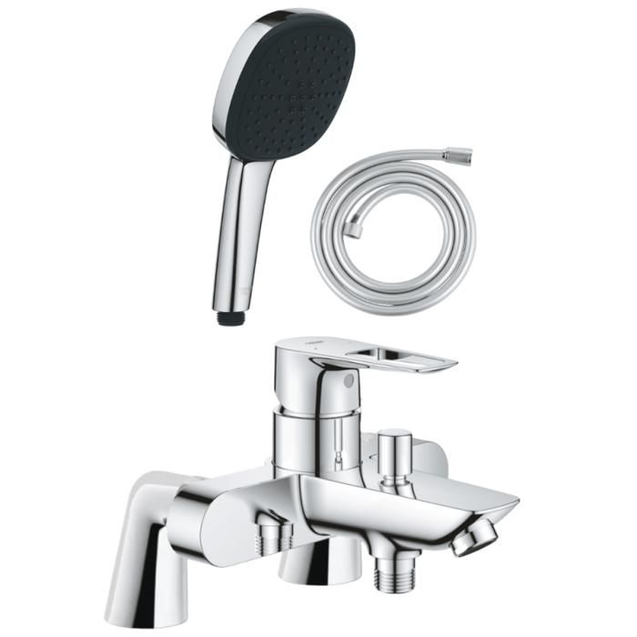 Grohe Pack mitigeur bain douche mécanique Start Loop + douchette carré 2 jets + flexible