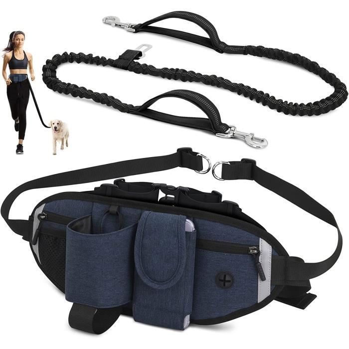 Comparer les prix de Laisse pour Chien Main Libre Élastique Absorption de Choc Ceinture Chien Jogging avec Sac Banane Réglable Coutures(Bleu) YYV