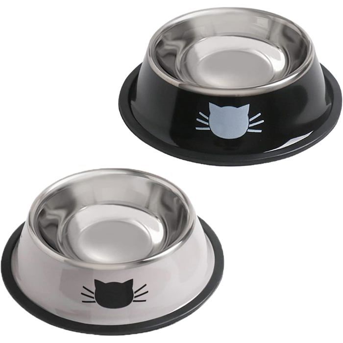 Gamelle pour chat (eau et nourriture) lot de 2 gamelles antidérapantes en acier inoxydable chatons (237 ml) avec base en