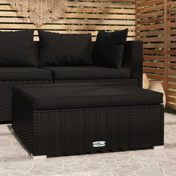 Repose-pied de jardin - vidaXL - Résine tressée - 70x70x30 cm - Noir - Coussin amovible - Modulaire - Usage extérieur