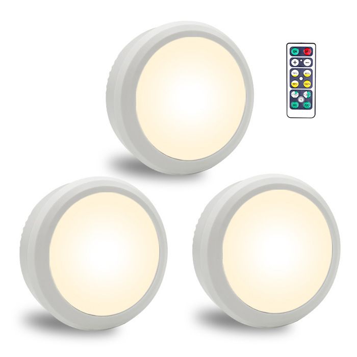 Éclairage sous meuble spot LED rond sans fil télécommande lumière blanche naturelle 3000K lot de 3
