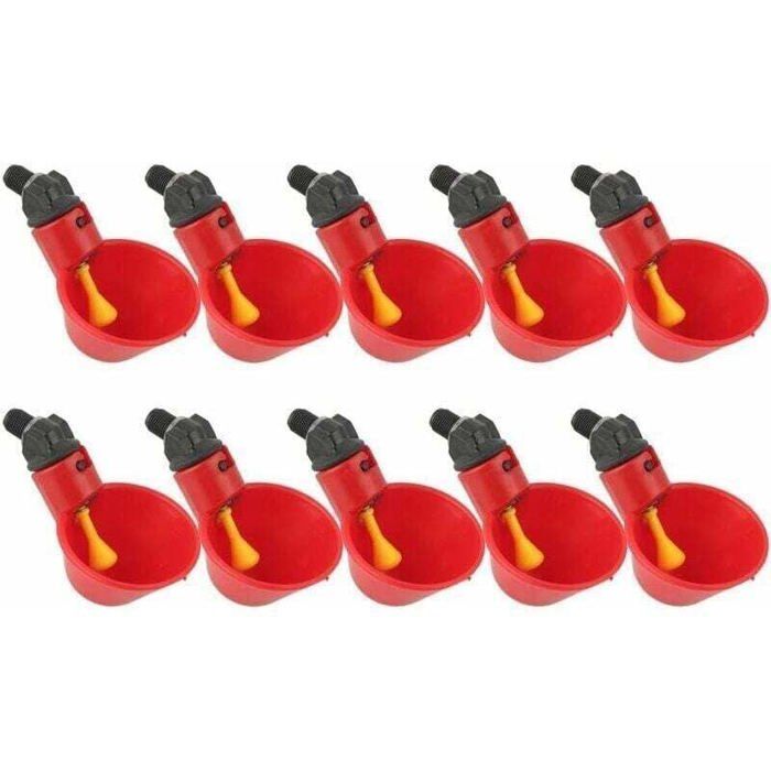 Abreuvoir Poules 10pcs Abreuvoir Poule à La Volaille Bols Distributeur De Boisson Rouge Troupeau Canard Oiseau Alimentation E