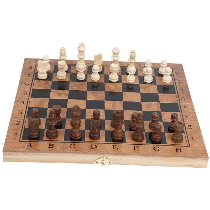 Jeu D'échecs 3 En 1 En Bois Pliable – Échecs, Dames, Backgammon – Voyage, Cadeau Enfant Et Adulte