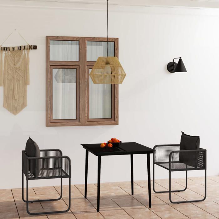 SALE 2026 meuble dextérieur arrière-cour terrasse Noir - Ensemble à manger de jardin 3 pcs Noir PRO617267279